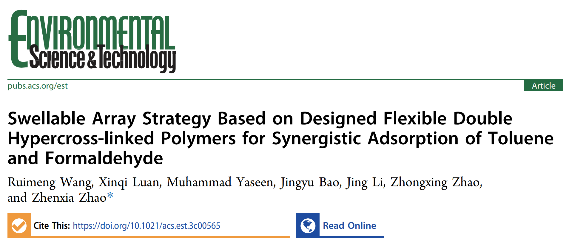 公司赵祯霞教授团队在“高湿复杂VOCs组分协同吸附”方面研究取得新突破